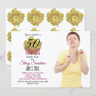 Invitation Fleur de cactus jaune 50 et Fabuleux anniversaire