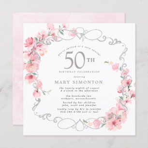 Invitation Fleur de cerise rose 50e anniversaire