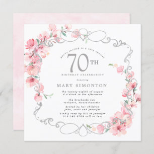 Invitation Fleur de cerise rose 70e anniversaire