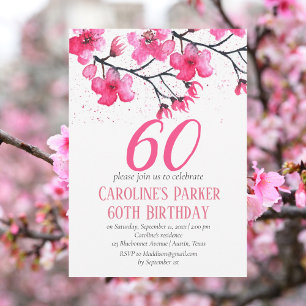 Invitation Fleur de cerise rose pâle 60e anniversaire Floral