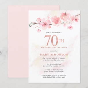 Invitation Fleur de cerise rose pâle 70e anniversaire