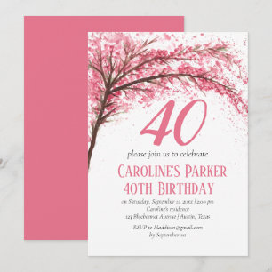 Invitation Fleur de cerise rose rousse 40e anniversaire Flora