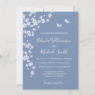 Invitation Fleur de cerisier bleu poussiéreux Mariage