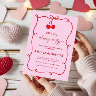 Invitation Fleur de cerisier Doodle   Fille au nœud  Baby Sho