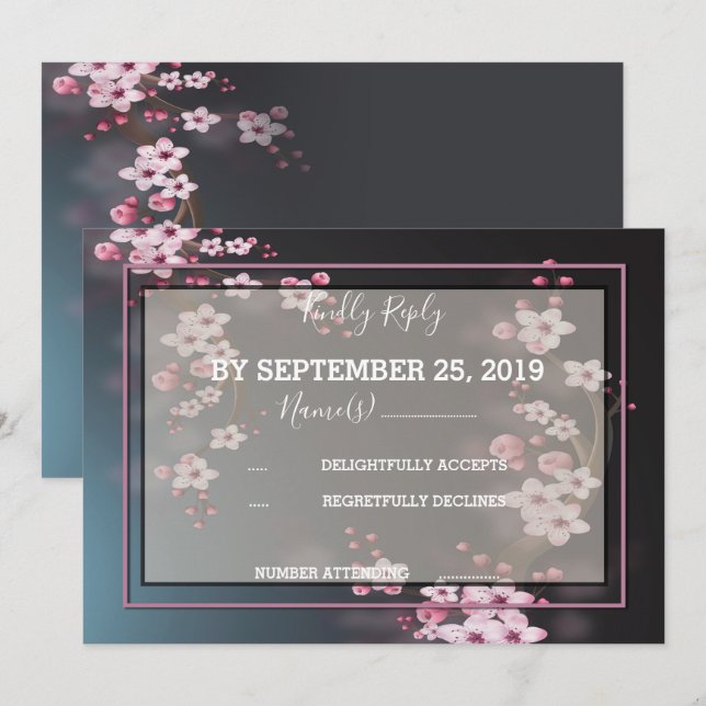 Invitation Fleur de cerisier géométrique RSVP (Devant / Derrière)