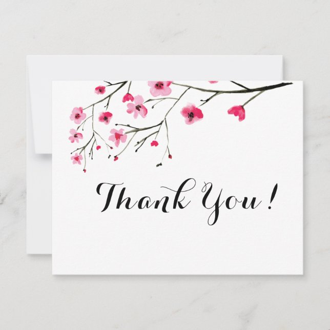 Invitation Fleur de cerisier personnalisée aquarelle - Merci (Devant)
