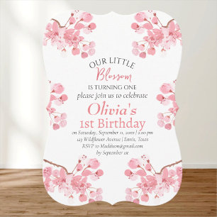 Invitation Fleur de cerisier rose 1er premier anniversaire Fl