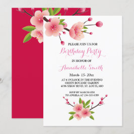 Invitation Fleur de cerisier rose Blanc vert fleuri Anniversa