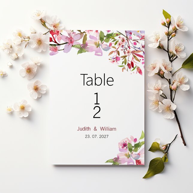 Invitation Fleur de cerisier rose botanique été Nombre de tab (Botanical pink cherry blossom summer Table Numbers )