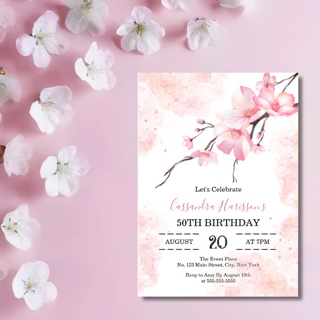 Invitation Fleur de cerisier rose Fleur Anniversaire (Créateur téléchargé)