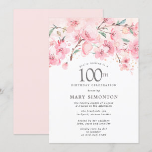 Invitation Fleur de cerisier rose pâle 100e anniversaire en