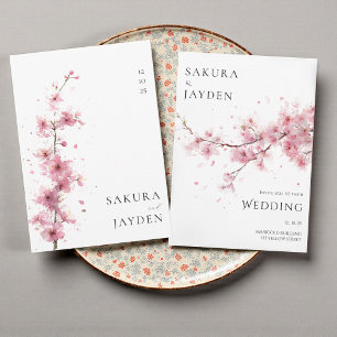 Invitation Fleur de cerisier rose rose mariage japonais