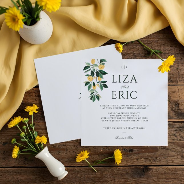 Invitation Fleur de citron Arbre Floral Élégant Mariage blanc (Lemon Blossom Floral Tree Elegant White Wedding Invitation)