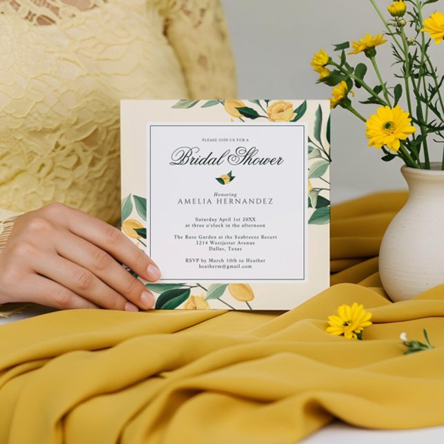 Invitation Fleur de citron Arbre Floral Élégante Fête des mar (Lemon Blossom Floral Tree Elegant Bridal Shower Invitation)