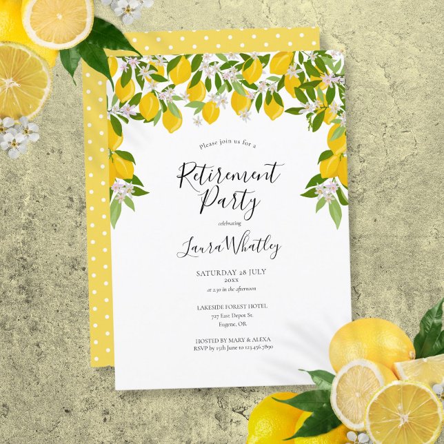 Invitation Fleur de citrons Fleur de verdure Fleur de retrait (Lemons Blossom Greenery Floral Retirement Party Invitation)