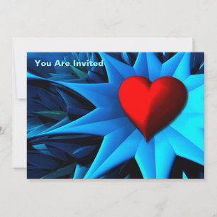 Invitation Fleur de cœur bleu fractale