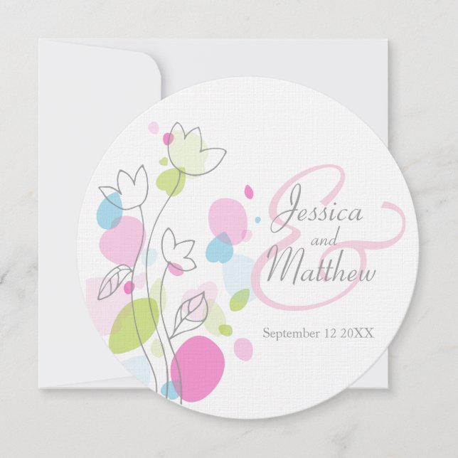 Invitation Fleur de confetti moderne pétale ronde mariage (Devant)