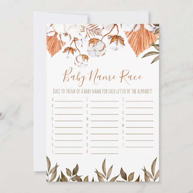 Invitation Fleur de coton Nom de la race Baby shower de cours (Devant)