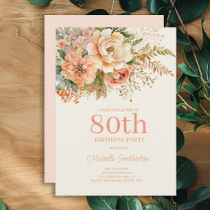 Invitation Fleur de crème de pêche élégante 80e anniversaire