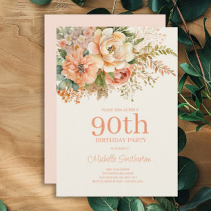 Invitation Fleur de Crème de Pêche Élégante 90e Anniversaire
