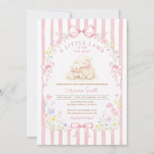Invitation Fleur de douche pour bébé Little Lamb à rayures ro
