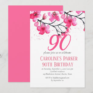Invitation Fleur de Fête d'Anniversaire 90 ans Blush Rose Cer