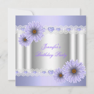 Invitation Fleur de fête d'anniversaire argentée lilas de tou