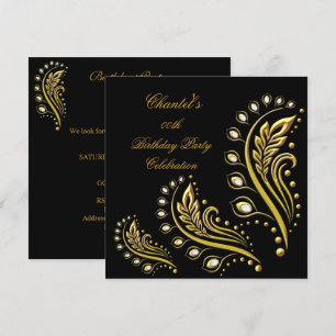 Invitation Fleur de fête d'anniversaire élégante tout âge Or 
