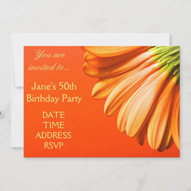 Invitation Fleur de Gerbera orange et jaune 50e anniversaire (Devant)