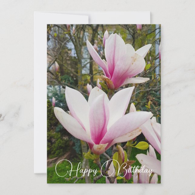 Invitation Fleur de grandes fleurs de magnolia rose. (Devant)