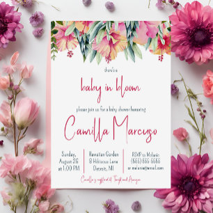 Invitation Fleur de Hibiscus Rose Bébé en Fleur Baby Shower