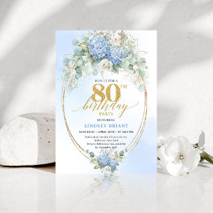 Invitation Fleur de Hortensia Bleu Sophistiqué pour 80e Anniv