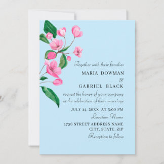 Invitation Fleur de jardin rose. Mariage naturel de printemps