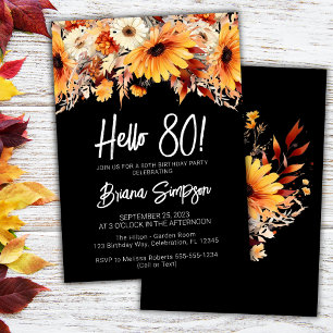 Invitation Fleur de la 80e année de naissance en noir