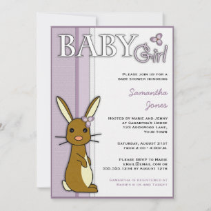 Invitation Fleur de lapin mou de Baby shower féminin - violet