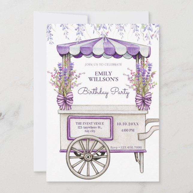 Invitation Fleur de lavande lilas violette anniversaire (Devant)