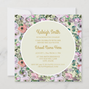 Invitation Fleur de lilas rose aquarelle Coffre universitaire
