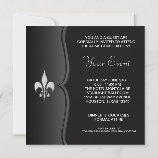 Invitation Fleur De Lis Black Cravate Corporate Party (Devant)