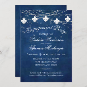 Invitation Fleur de Lis Classique Bleu Lumière Partie d'eng