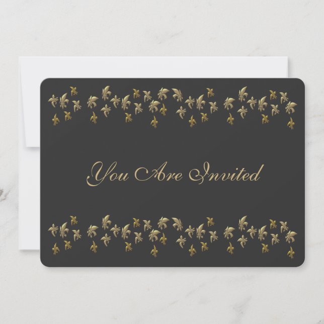 Invitation Fleur de Lis Confetti noir et or (Devant)