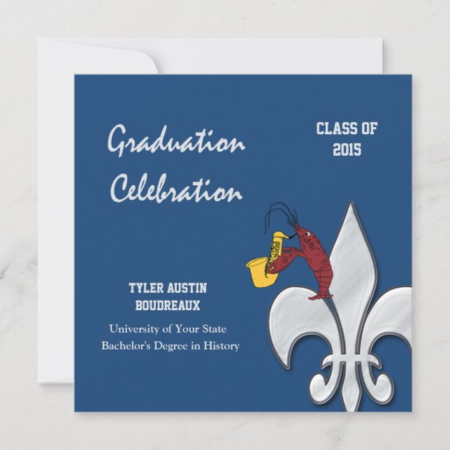 Invitation Fleur de Lis Dark Blue Crawfish Graduation (Devant)