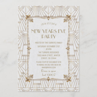 Invitation Fleur de Lis Gold Art déco de luxe