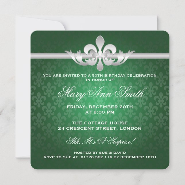 Invitation Fleur de Lis Green, 50e anniversaire élégant (Devant)