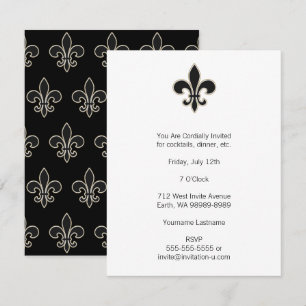 Invitation Fleur de Lis Noir avec Blanc et Or