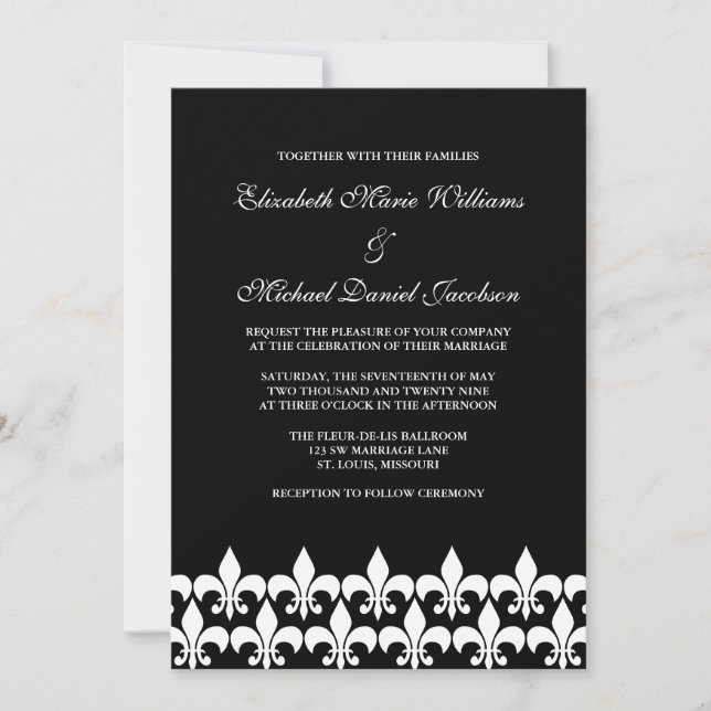 Invitation Fleur de Lis noir et blanc Mariage (Devant)