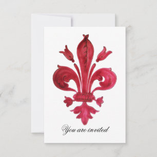 Invitation FLEUR DE LIS ROUGE ANTIQUE Monogramme Gemme Damass