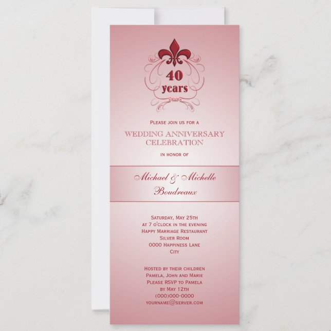 Invitation Fleur de Lis Rubis Anniversaire (Devant)