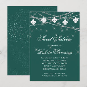 Invitation Fleur de Lis   Sweet sixteen à thème vert