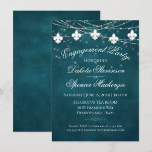 Invitation Fleur de Lis Turquoise   Moody Engagement Party