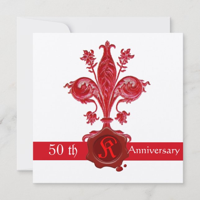 Invitation FLEUR DE LISE ANNIVERSAIRE Sceau de cire rouge Mon (Devant)